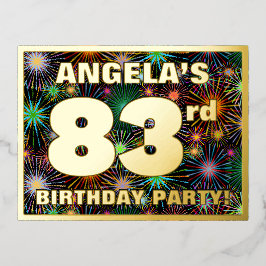 Invitación Postal Con Relieve Metalizado 83rd Birthday Party: Bold, Colorful Fireworks Look