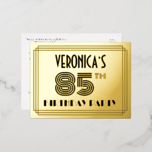 Invitación Postal Con Relieve Metalizado 85ª fiesta de cumpleaños ~ Art Deco Style "85" + N