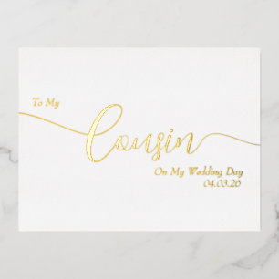 Invitación Postal Con Relieve Metalizado A Mi Prima el Día de Mi Boda Letra Elegante
