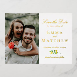 Invitación Postal Con Relieve Metalizado Acuarela Limón Foto Blanco