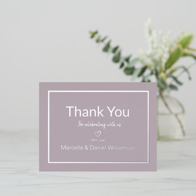 Invitación Postal Con Relieve Metalizado Agradecimiento de boda simple malva (Anverso de pie)