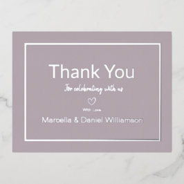 Invitación Postal Con Relieve Metalizado Agradecimiento de boda simple malva