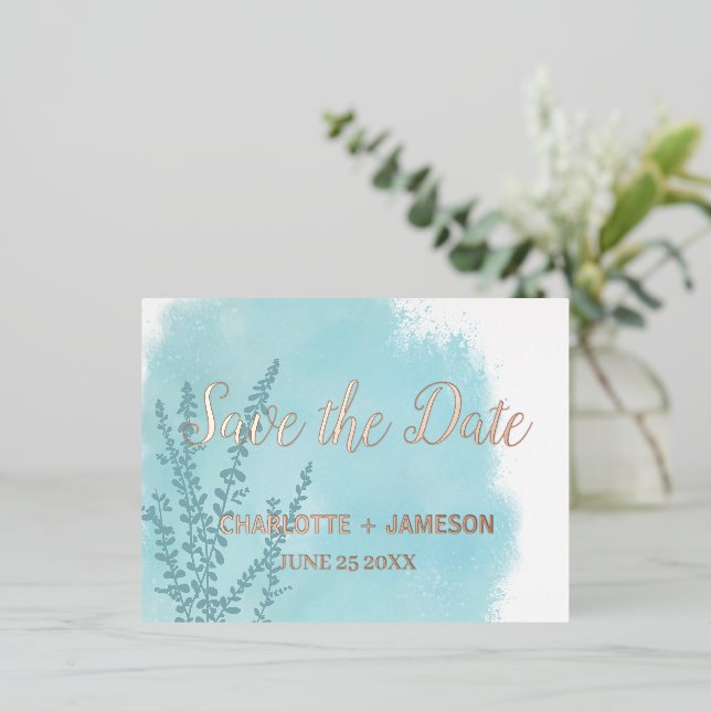 Invitación Postal Con Relieve Metalizado Agua azul acuática (Anverso de pie)