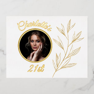 Invitación Postal Con Relieve Metalizado Amarillo pálido blanco con hoja de oro gráfica Cum