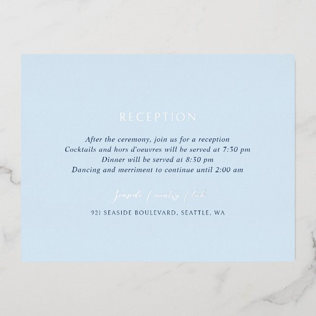 Invitación Postal Con Relieve Metalizado Andrea Blue Elegant Wedding Relieve metalizado Tar (Anverso)