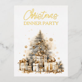 Invitación Postal Con Relieve Metalizado Árbol de Navidad Retro Gold