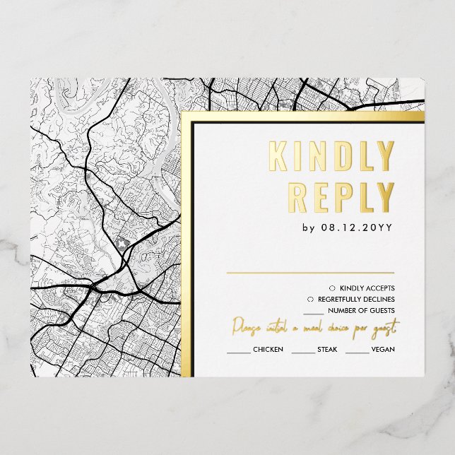 Invitación Postal Con Relieve Metalizado Austin, Texas Love Locator | Respuesta RSVP (Anverso)