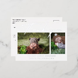 Invitación Postal Con Relieve Metalizado Bebé Foto Gracias A Su Nacimiento De Guión Moderno