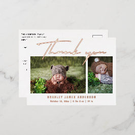 Invitación Postal Con Relieve Metalizado Bebé Foto Gracias A Su Nacimiento De Guión Moderno