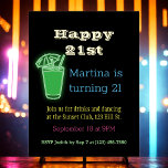Invitación Postal Con Relieve Metalizado Bebidas de neón y baile Fiesta del 21º cumpleaños<br><div class="desc">Fiesta neón 21 cumpleaños invita con bebidas (porque oigan! 21!) y bailando. Feliz 21 está en verdadero Relieve metalizado.</div>