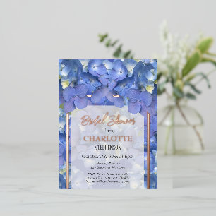 Invitación Postal Con Relieve Metalizado Blue Hydrangeas Floral Bridal Shower