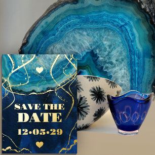 Invitación Postal Con Relieve Metalizado Boda Ageata de Galaxia de Oro Azul GUARDAR LA FECH