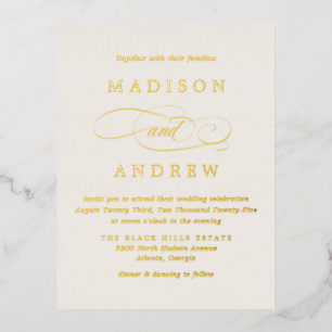 Invitación Postal Con Relieve Metalizado Boda Amada Marfil y Oro