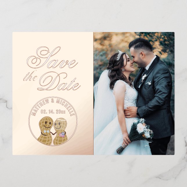 Invitación Postal Con Relieve Metalizado Boda Caprichosa Moderna Imagen Guardar La Fecha (Anverso)