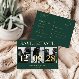 Invitación Postal Con Relieve Metalizado Boda con guión de oro verde salva la foto de la fe