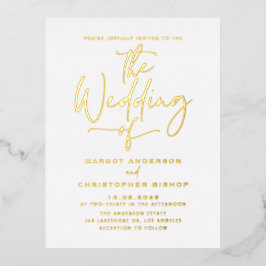 Invitación Postal Con Relieve Metalizado Boda de caligrafía a mano simple