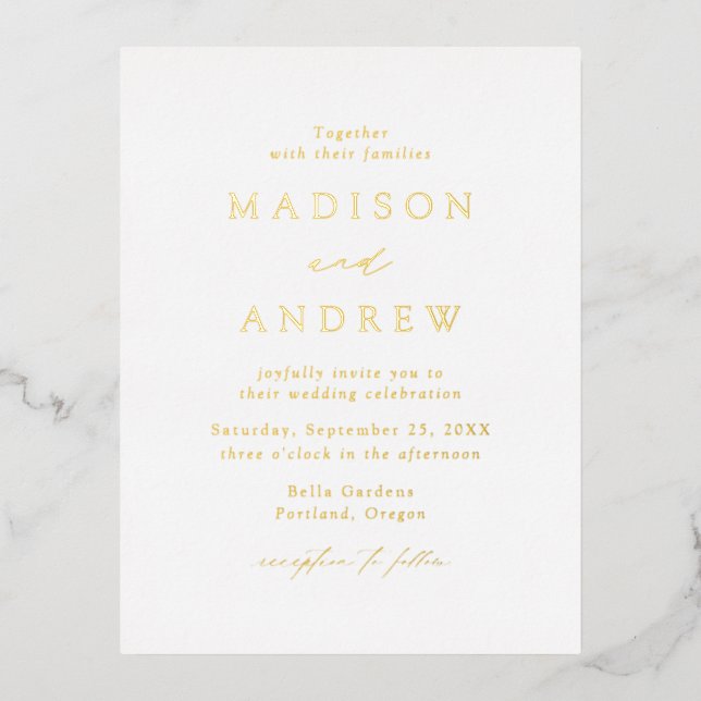 Invitación Postal Con Relieve Metalizado Boda de Elegancia Moderna (Anverso)