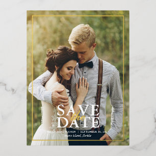 Invitación Postal Con Relieve Metalizado Boda de Foto Moderna Guardar la Fecha