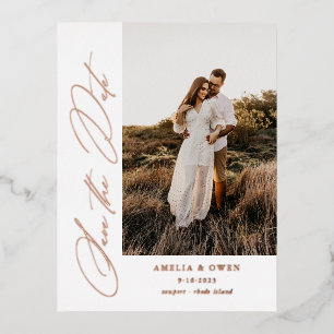 Invitación Postal Con Relieve Metalizado Boda de fotos Minimalista moderno con guión latera