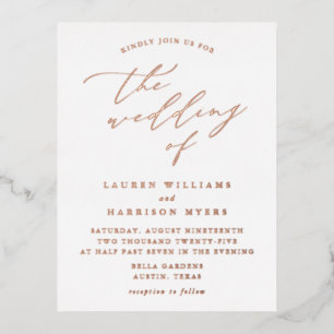 Invitación Postal Con Relieve Metalizado Boda de guión de caligrafía minimalista