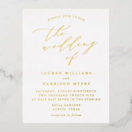 Invitación Postal Con Relieve Metalizado Boda de letra caligráfica minimalista