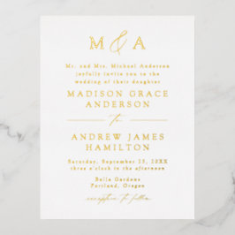 Invitación Postal Con Relieve Metalizado Boda de Monograma de Oro con Elegancia Moderna