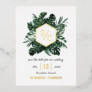 Invitación Postal Con Relieve Metalizado Boda De RELIEVE METALIZADO Vibe Tropical Guardar L