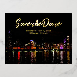 Invitación Postal Con Relieve Metalizado Boda en Línea Aérea de Chicago Salven la fecha