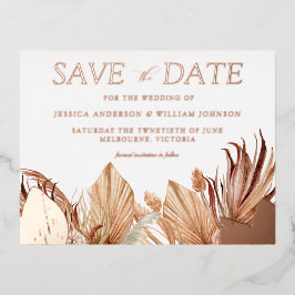 Invitación Postal Con Relieve Metalizado Boda Floral Bohemio Ahorra La Fecha Rosa Dorado