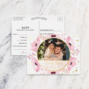 Invitación Postal Con Relieve Metalizado Boda floral de color acuático de primavera RSVP Re