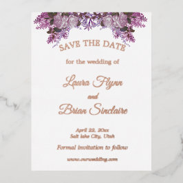 Invitación Postal Con Relieve Metalizado Boda floral, guarde la fecha