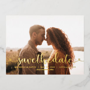 Invitación Postal Con Relieve Metalizado Boda fotográfica con guión caprichoso Guardar la f