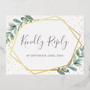 Invitación Postal Con Relieve Metalizado Boda geométrica Eucalyptus RSVP Real