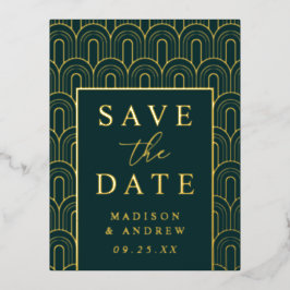 Invitación Postal Con Relieve Metalizado Boda Moderna Art Deco Save the Date