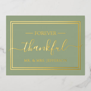 Invitación Postal Con Relieve Metalizado Boda Moderna Verde Salvia Señor y Señora Gracias
