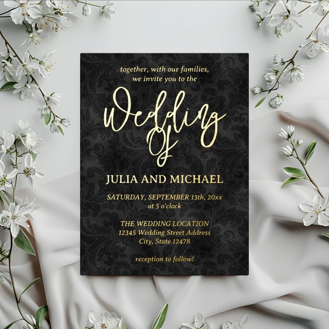 Invitación Postal Con Relieve Metalizado Boda negro gótico floral (Subido por el creador)