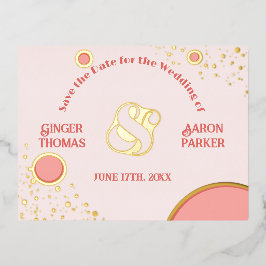 Invitación Postal Con Relieve Metalizado Boda retro rosa de Carmine Groovy Salva la fecha