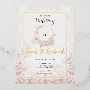 Invitación Postal Con Relieve Metalizado Boda romántico de Rubor con papel floral silenciad