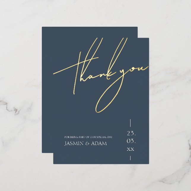 Invitación Postal Con Relieve Metalizado Boda Royal Blue Gold Script (Anverso/Reverso)