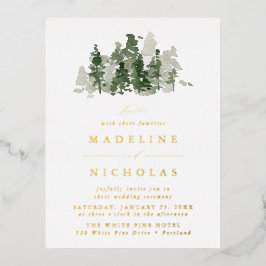 Invitación Postal Con Relieve Metalizado Boda Rústico del Bosque Pino