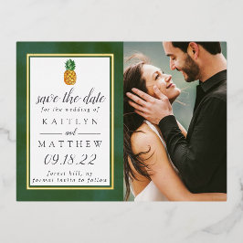 Invitación Postal Con Relieve Metalizado Boda Tropical Pineapple Beach Ahorra La Fecha
