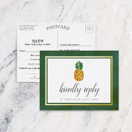 Invitación Postal Con Relieve Metalizado Boda Tropical Pineapple Beach RSVP Real