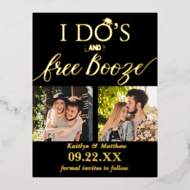 Invitación Postal Con Relieve Metalizado Booze gratis y Booze Modern Wedding Salven la fech