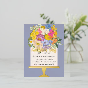 Invitación Postal Con Relieve Metalizado Brunch Floral Bouquet Día de la Madre