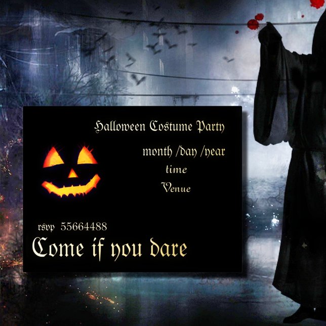 Invitación Postal Con Relieve Metalizado calabaza aterradora en la oscuridad - Halloween (Subido por el creador)