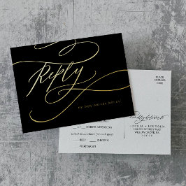 Invitación Postal Con Relieve Metalizado Caligrafía romántica Carne negra y Relieve metaliz