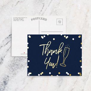 Invitación Postal Con Relieve Metalizado Champagne Confeti Agradecimiento Boda Real