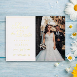 Invitación Postal Con Relieve Metalizado Chic Moderno Imagen Ahorro de Fecha de Boda