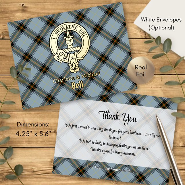 Invitación Postal Con Relieve Metalizado Clan Bell Crest over Tartan (Subido por el creador)