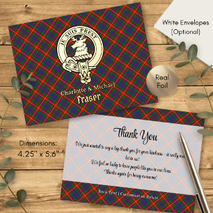 Invitación Postal Con Relieve Metalizado Clan Fraser de Lovat Cresta sobre Tartán